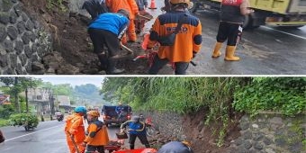 Hujan Deras yang Kembali Guyur Kota Batu Akibatkan Plengsengan di Jalan Giripurno Longsor