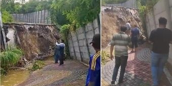 Jogging Track dan Tembok Pembatas Stadion Gejos Gresik Longsor, Tergerus Air Hujan