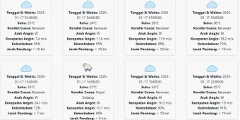 Cuaca Sidoarjo Hari ini Jumat, 17 Januari 2025: Curah Hujan di Sore Hari Sedang