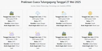 Prakiraan Cuaca Tulungagung Hari ini Selasa, 27 Mei 2025: Suhu 23-29°C, Kecepatan Angin 10.5 m/s