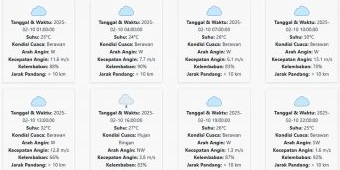 Cuaca Sidoarjo Hari ini Senin, 10 Februari 2025: Diperkirakan Hujan di Sore hari