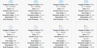 Prakiraan Cuaca Jombang Hari ini Senin, 17 Februari 2025: Suhu 23-31 °C, Kecepatan Angin 5.19 m/s