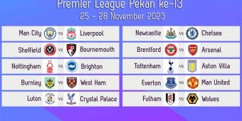 Jadwal Liga Inggris 2023/2024 Pekan ke-13: Man City vs Liverpool, Everton Jamu Manchester United