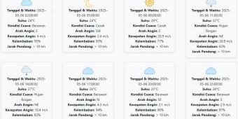Prakiraan Cuaca Jombang Hari ini Selasa, 6 Mei 2025: Suhu 24-32 °C, Kecepatan Angin 8.47 m/s