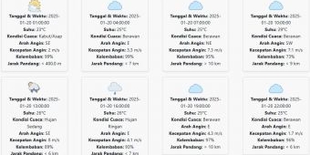 Cuaca Tulungagung Hari ini Senin, 20 Januari 2025: Diperkirakan Kabut/Asap dengan Suhu 23-29 °C