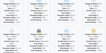 Prakiraan Cuaca Pasuruan Hari ini Senin, 17 Maret 2025: Suhu 22-29 °C, Kecepatan Angin 4.06 m/s