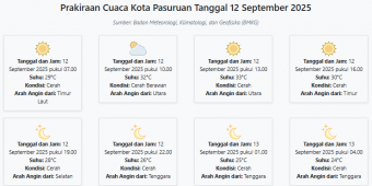 Cuaca Kota Pasuruan Hari ini Jumat, 12 September 2025: Diperkirakan Cerah dengan Suhu 24-33°C