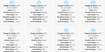 Cuaca Mojokerto Hari ini Sabtu, 15 Februari 2025: Diperkirakan Hujan dari Siang sampe Sore