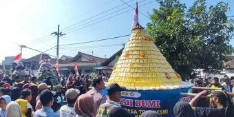 Tumpeng Tahu Kuning Raksasa Jadi Rebutan Warga di Acara Sedekah Bumi dan Bersih Desa Toyoresmi