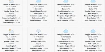 Prakiraan Cuaca Pasuruan Hari ini Selasa, 18 Februari 2025: Suhu 22-32 °C, Kecepatan Angin 5.99 m/s