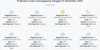 Cuaca Tulungagung Hari ini Selasa, 23 Desember 2025: Diperkirakan Berawan dengan Suhu 23-31°C