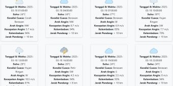 Prakiraan Cuaca Nganjuk Hari ini Selasa, 18 Maret 2025: Suhu 24-30 °C, Kecepatan Angin 7.91 m/s