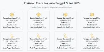 Prakiraan Cuaca Pasuruan Hari ini Minggu, 27 Juli 2025: Suhu 22-31°C, Kecepatan Angin 11.8 m/s