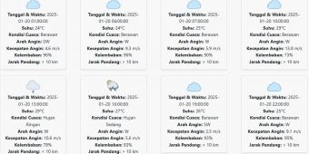 Prakiraan Cuaca Sidoarjo Hari ini Senin, 20 Januari 2025: Sore Hujan Sedang