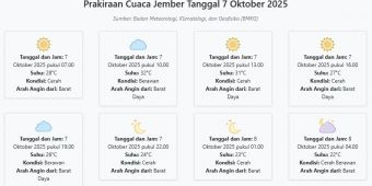 Cuaca Jember Hari ini Selasa, 7 Oktober 2025: Diperkirakan Cerah dengan Suhu 22-32°C