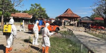 Tanggulangi PMK, ​BPBD Pamekasan Gandeng TNI-Polri Semprotkan Disinfektan ke Pasar Hewan dan RPH