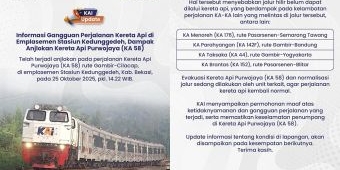 Dampak KA Purwojaya Anjlok, Perjalanan Kereta Jadi Terlambat, KAI Daop 7 Madiun Sampaikan Maaf