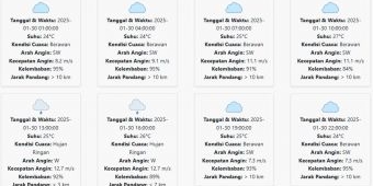 Prakiraan Cuaca Lamongan Hari ini Kamis, 30 Januari 2025: Siang Hingga Sore Hari Hujan Ringan