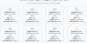 Prakiraan Cuaca Ngawi Hari ini Sabtu, 6 September 2025: Suhu 24-33°C, Kecepatan Angin 28.9 m/s