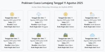 Prakiraan Cuaca Lumajang Hari ini Senin, 11 Agustus 2025: Suhu 20-27°C, Kecepatan Angin 13.3 m/s