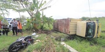 Truk di Magetan Terperosok ke Sawah Usai Hindari Motor, Pemotor Kritis
