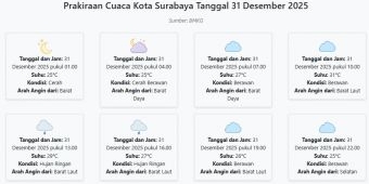 Cuaca Kota Surabaya Hari ini Rabu, 31 Desember 2025: Diperkirakan Cerah dengan Suhu 25-31°C