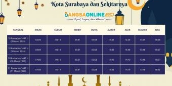 Jadwal Imsyakiyah Kota Surabaya dan Sekitarnya Hari Ini, 19 Ramadhan 1447 H / 2026