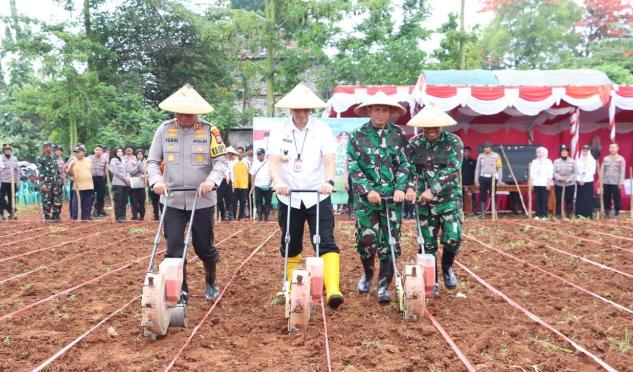Kegiatan penanaman jagung yang dilakukan Polres Bangkalan dalam mendukung program ketahanan pangan nasional