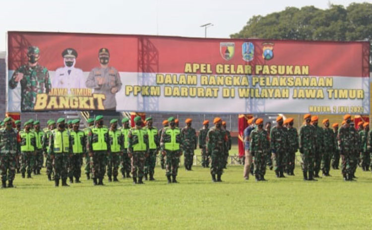 Jelang PPKM Darurat, Kodim Ngawi Ikuti Apel Gelar Pasukan di Madiun