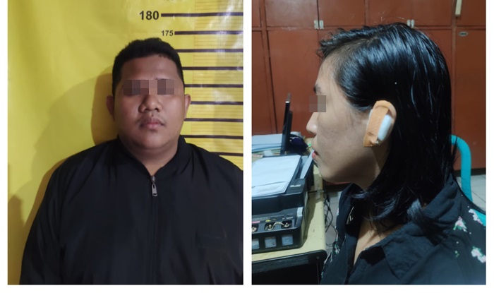Pelaku (kiri) dan korban dengan luka di telinga.