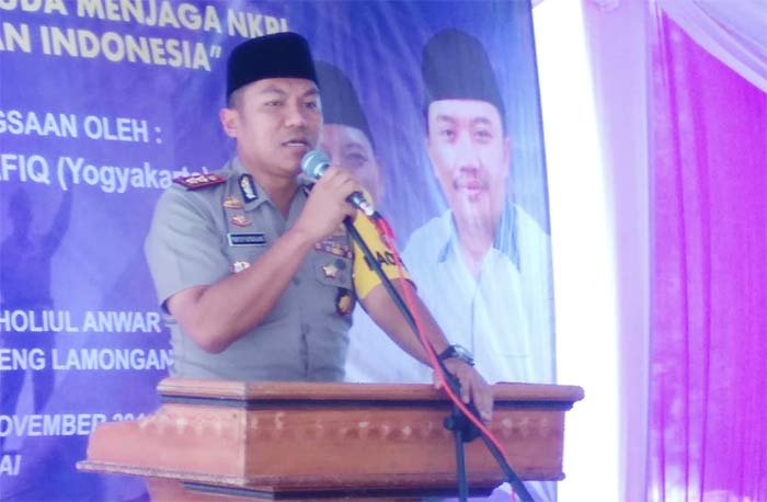 Kapolres Lamongan AKBP Feby D.P. Hutagalung saat sambutan.