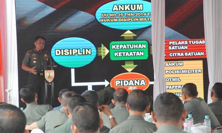 Pangdam V/Brawijaya, Mayjen TNI Wisnoe, P. B saat memberikan imbauan kepada para prajurit.