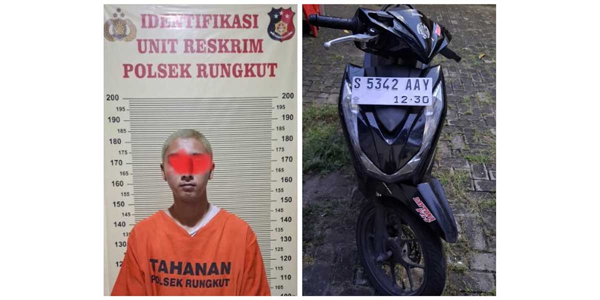 Pelaku bersama barang bukti yang diamankan petugas dari Polsek Rungkut.