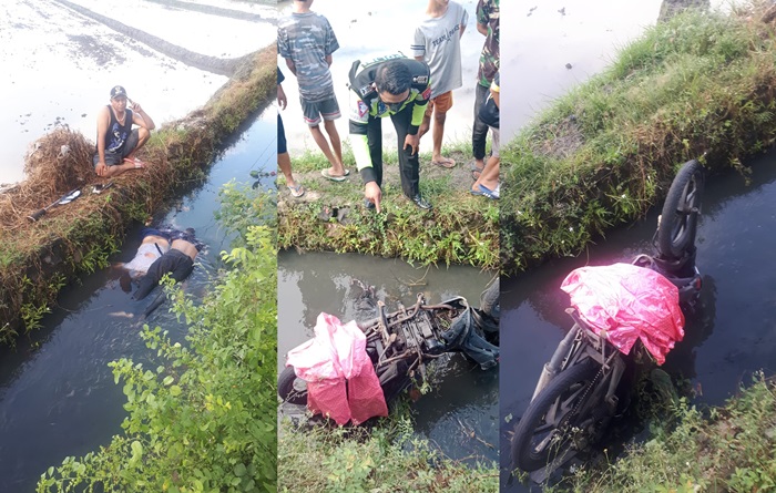Kedua korban serta sepeda motor yang posisinya terbalik.