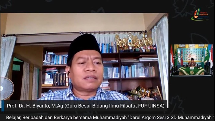 Wakil Sekretaris Pimpinan Wilayah Muhammadiyah Jatim, Prof. Dr. H. Biyanto, M.Ag. saat Webinar Darul Arqom SDM Limas.