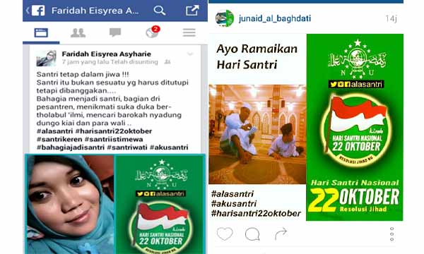 Beberapa postingan netizen yang menyambut Hari Santri Nasional. foto: facebook/instagram