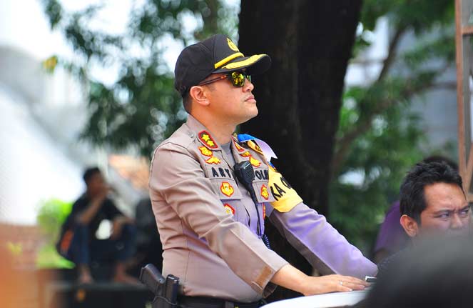 Kapolres Bojonegoro AKBP Ary Fadli saat melakukan pengamanan kampanye terbuka beberapa waktu lalu. foto: Eky Nurhadi/ BANGSAONLINE