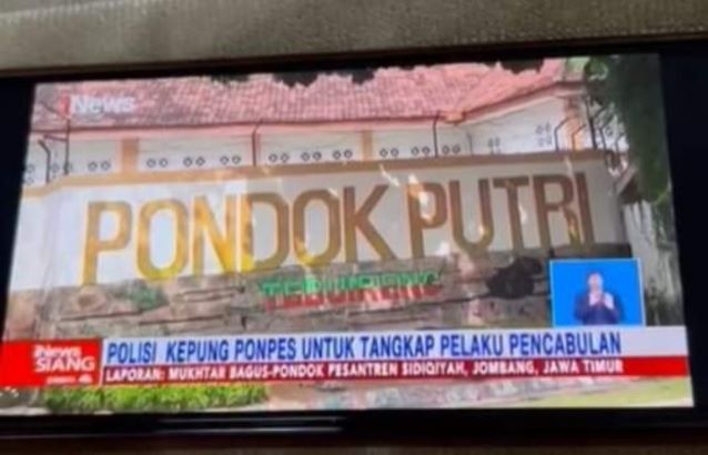 Tangkapan layar iNews TV  yang diprotes para dzurriah Hadratussyaikh, alumni dan Wali Santri Pesantren Tebuireng Jombang, Jawa Timur. Foto: WA/bangsaonline.com