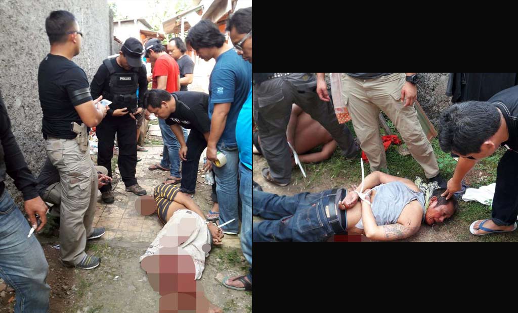 Dua pelaku pembunuhan di Pulomas dibekuk. Tampak kedua
pelaku yang terkapar usai ditembak polisi. 