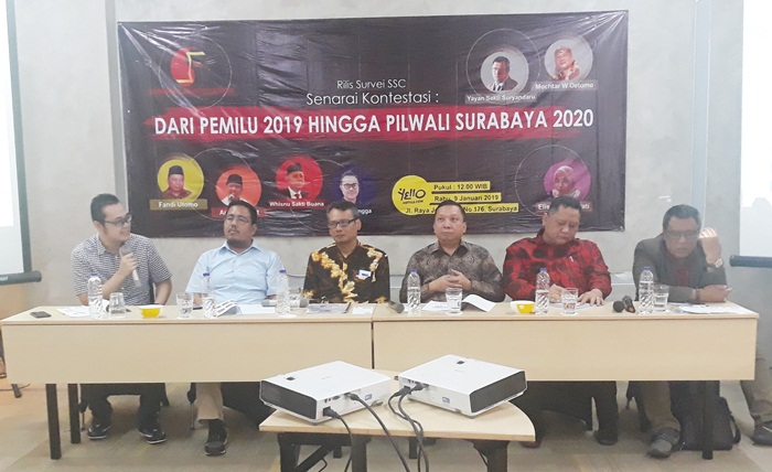 Rilis survei SSC Dari Pemilu 2019 Hingga Pilwali Surabaya 2020 dilaksanakan di Hotel Yello, Surabaya. Foto: DIDI ROSADI/BANGSAONLINE