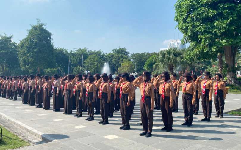 Kegiatan upacara Hari Pramuka 2024 di Balai Kota Surabaya (dok. RRI)