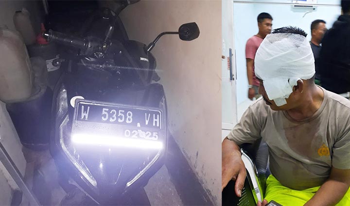Kondisi Sunardi dan kendaraannya usai mengalami kecelakaan di Jalan Raya Lajuk.
