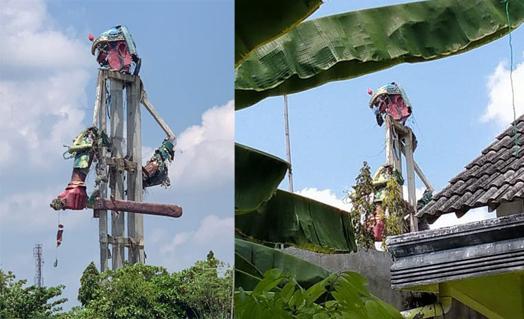 Kondisi patung Dewa Kong Co tampak menyisakan beton dan pedangnya saja.