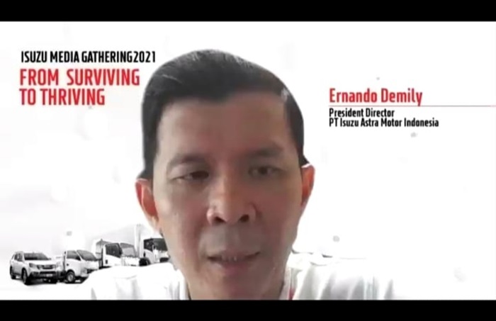 Presiden Director PT Isuzu Astra Motor Indonesia, Ernando Demily saat virtual press conference.