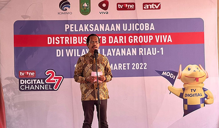 Stafsus Menkominfo Bidang Komunikasi Politik, Philip Gobang, saat menghadiri acara Analog Switch Off di Riau.