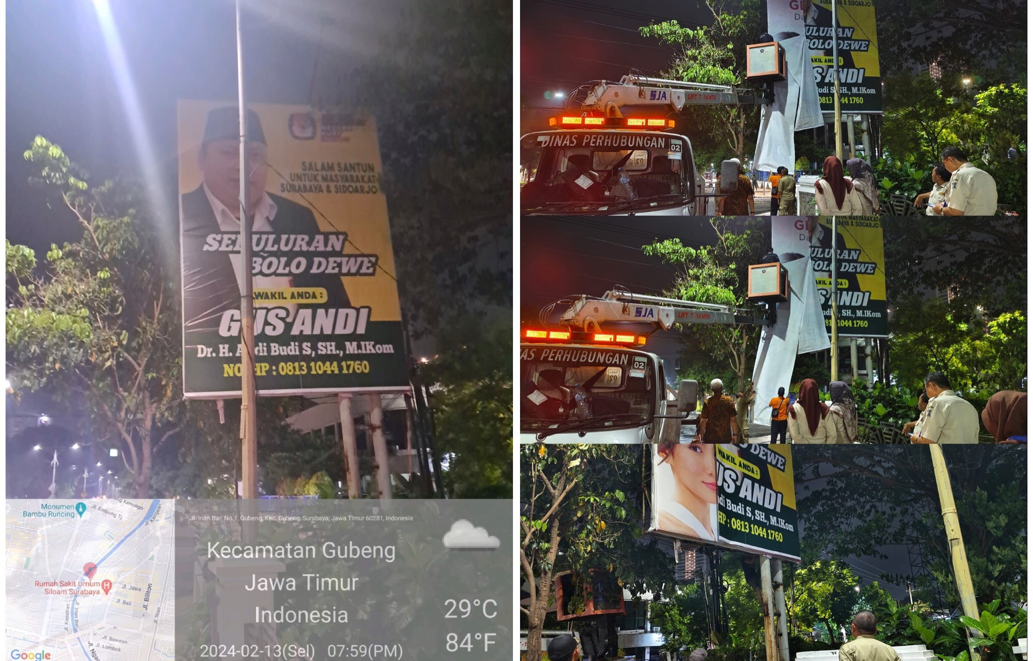 Salah satu APK yang masih terpasang di Kecamatan Gubeng saat masa tenang kampanye