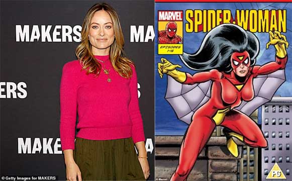 Olivia Wilde dan karakter superhero Spider Woman. foto: getty images dan marvel