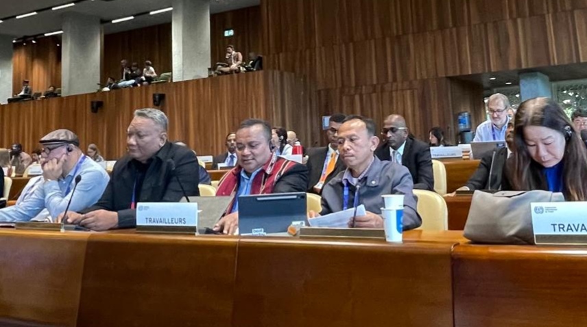 William Yani Wea Delegasi dari KSPSI AGN pada ILC 114 di Jenewa, Swiss menyuarakan kebebasan berserikat dan solidaritas untuk Rohingya