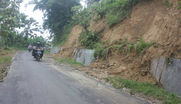 AMBROL: Penahan tebing yang rusak akibat longsoran tanah di Desa Banyuurip, Kecamatan Senori, Tuban. foto: suwandi/ BANGSAONLINE