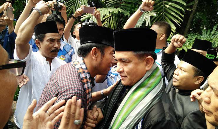 Yusril Ihza Mahendra saat deklarasi sejumlah ormas yang mendukung dirinya.